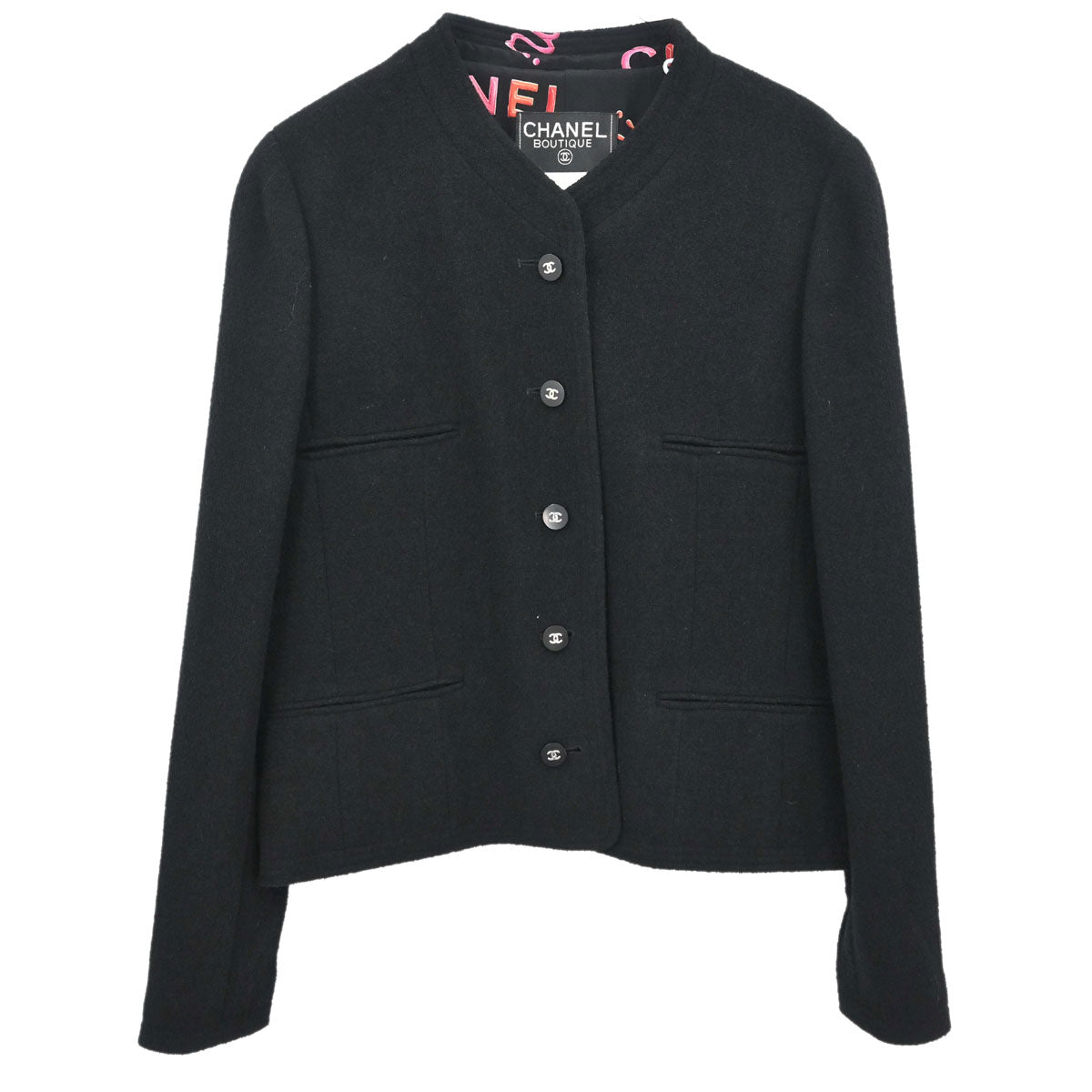 Chanel 1996 Single Breasted Collarless Jacket Black #40