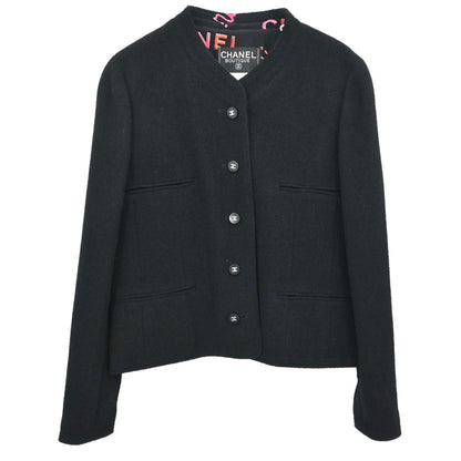 Chanel 1996 Single Breasted Collarless Jacket Black #40