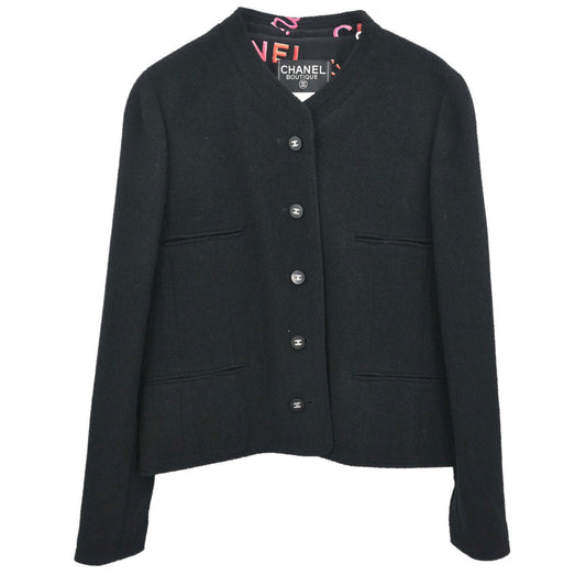 Chanel 1996 Single Breasted Collarless Jacket Black #40
