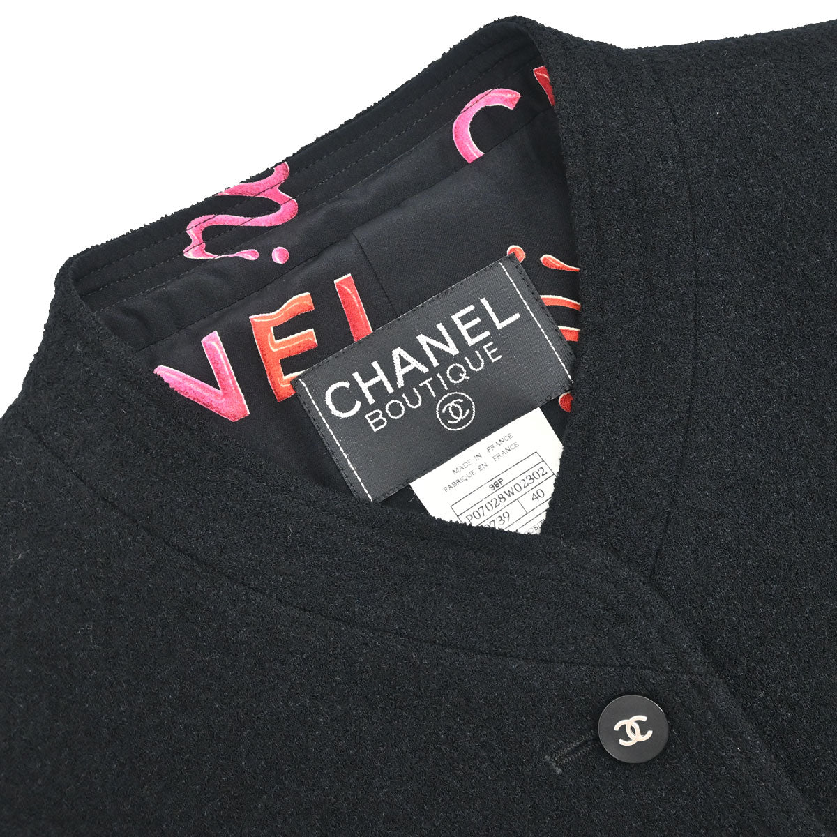 Chanel 1996 Single Breasted Collarless Jacket Black #40
