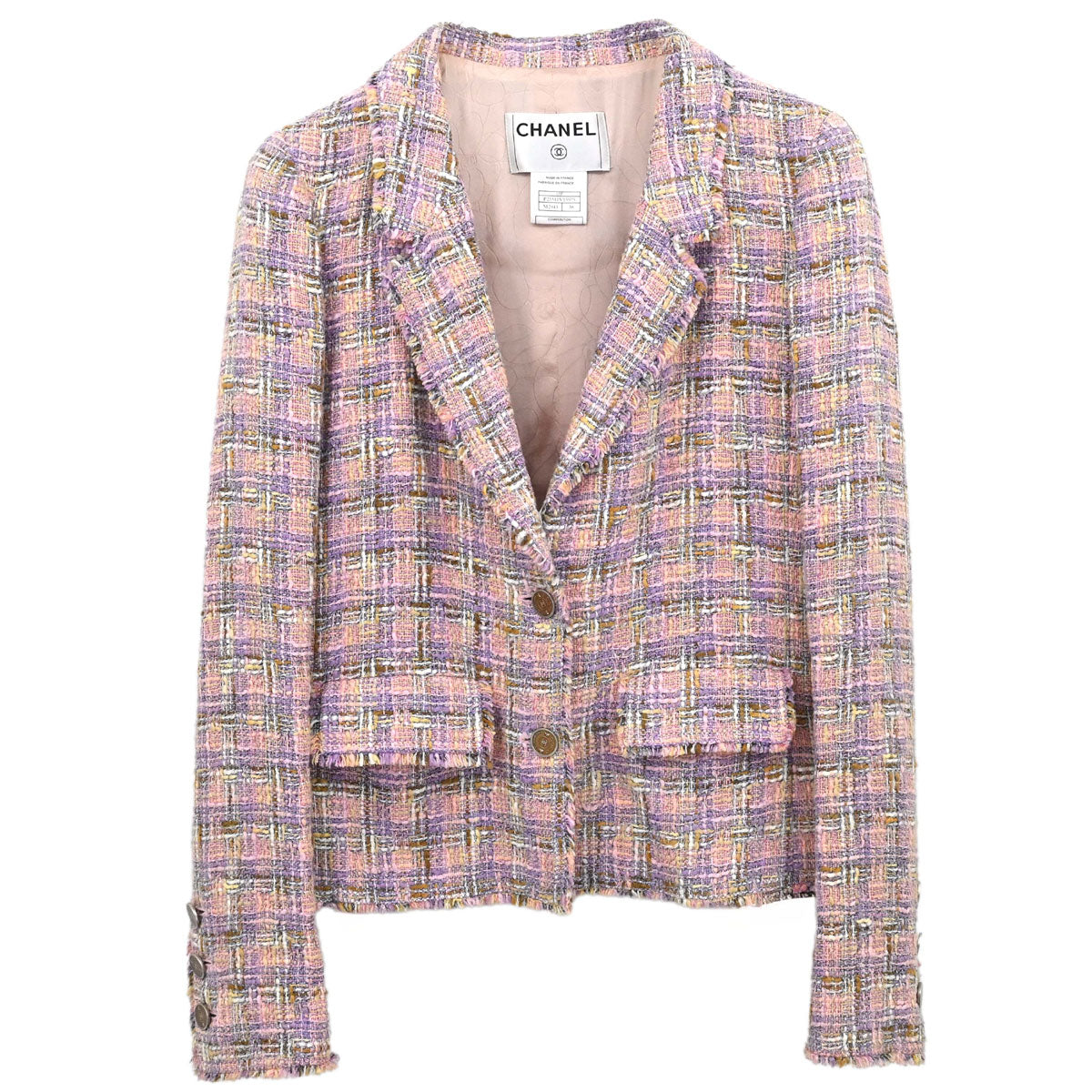 Chanel 2005 Single Breasted Tweed Jacket Pink #38