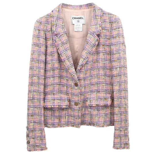 Chanel 2005 Single Breasted Tweed Jacket Pink #38