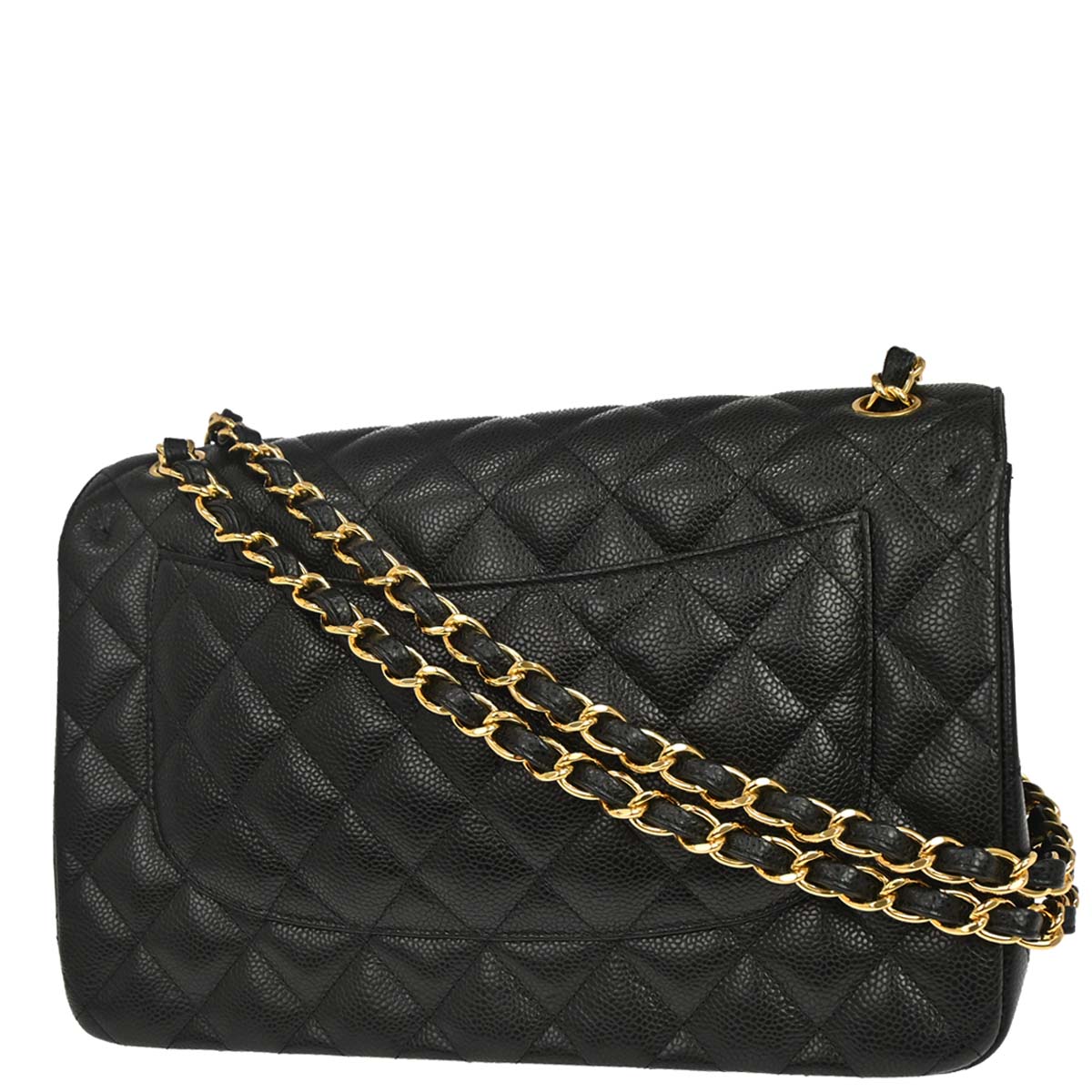 Chanel 2019 Black Caviar Skin Jumbo Classic Double Flap Shoulder Bag