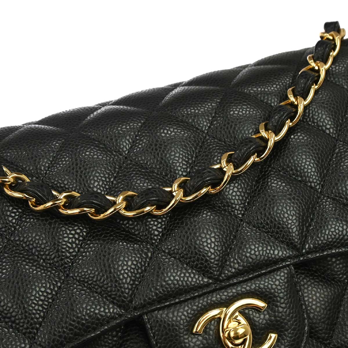 Chanel 2019 Black Caviar Skin Jumbo Classic Double Flap Shoulder Bag