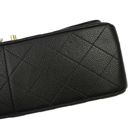 Chanel 2019 Black Caviar Skin Jumbo Classic Double Flap Shoulder Bag