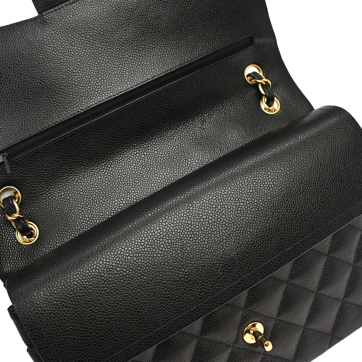 Chanel 2019 Black Caviar Skin Jumbo Classic Double Flap Shoulder Bag