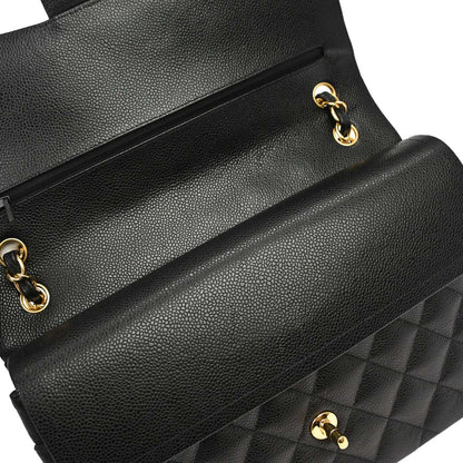 Chanel 2019 Black Caviar Skin Jumbo Classic Double Flap Shoulder Bag