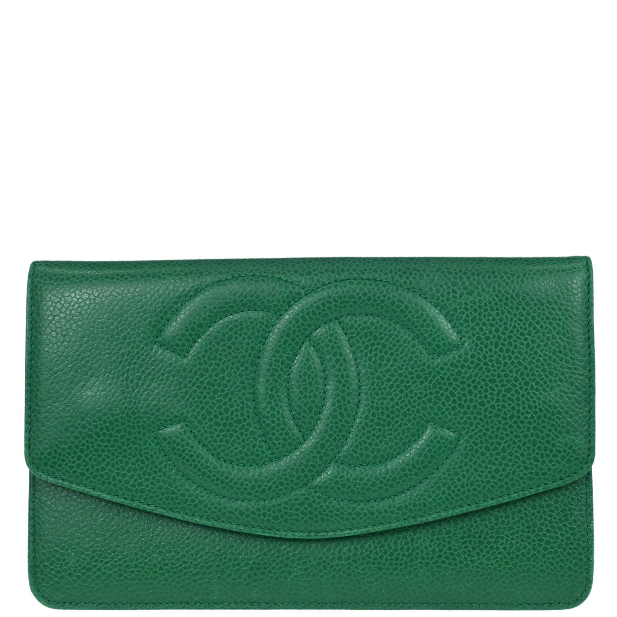 Chanel 1996-1997 Green Caviar Skin Bifold Long Wallet
