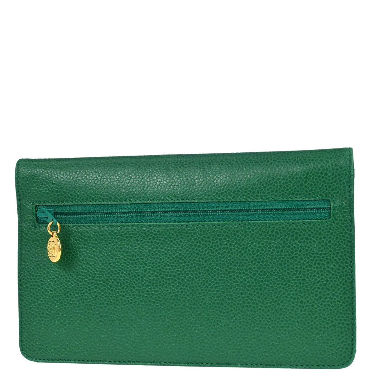 Chanel 1996-1997 Green Caviar Skin Bifold Long Wallet