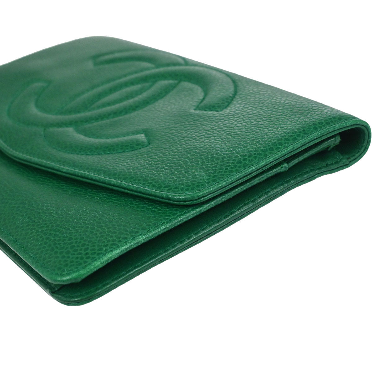 Chanel 1996-1997 Green Caviar Skin Bifold Long Wallet