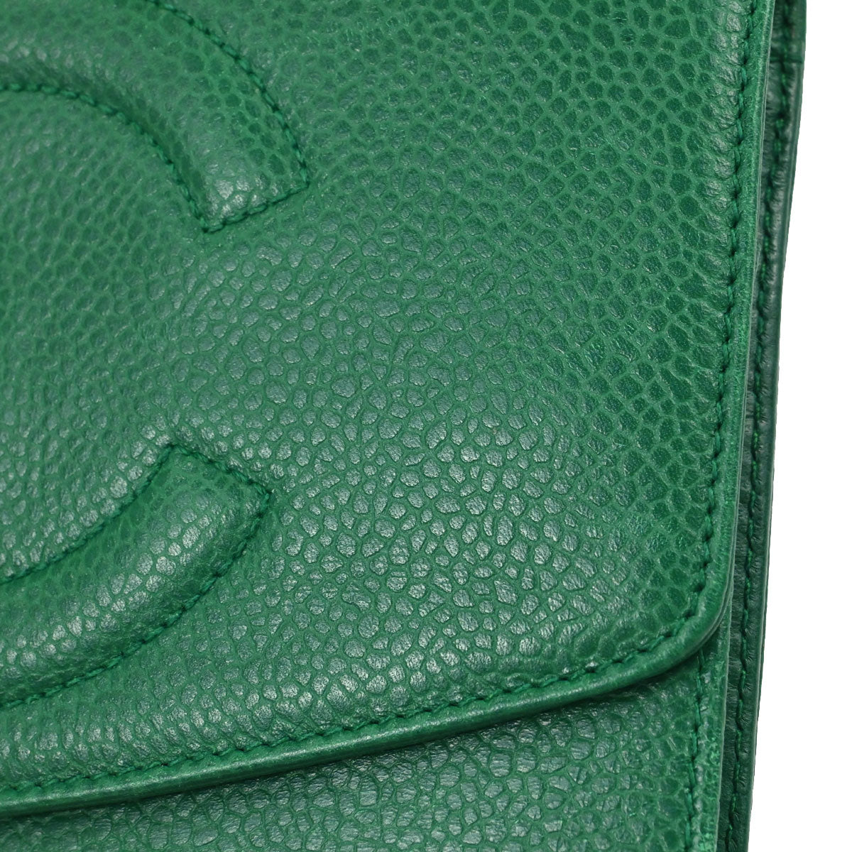 Chanel 1996-1997 Green Caviar Skin Bifold Long Wallet
