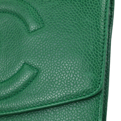 Chanel 1996-1997 Green Caviar Skin Bifold Long Wallet