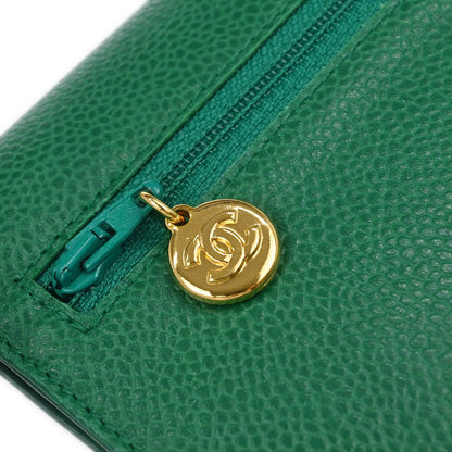 Chanel 1996-1997 Green Caviar Skin Bifold Long Wallet