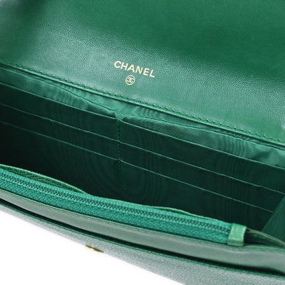 Chanel 1996-1997 Green Caviar Skin Bifold Long Wallet