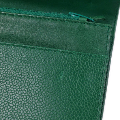Chanel 1996-1997 Green Caviar Skin Bifold Long Wallet