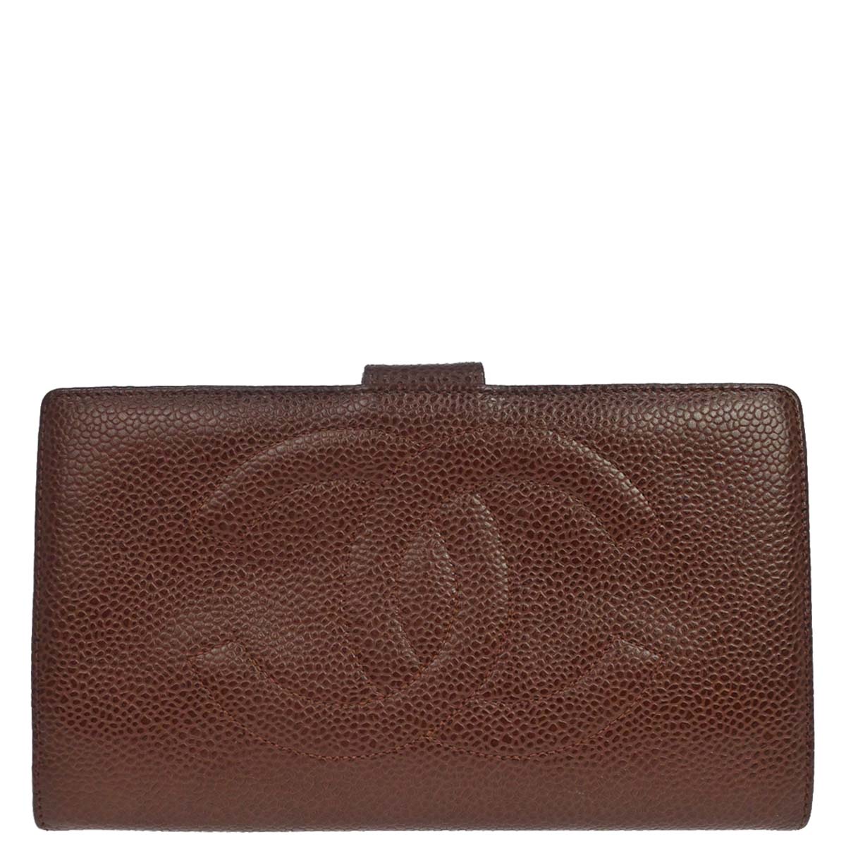 Chanel Brown Caviar Skin Long Bifold Wallet Purse