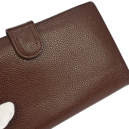 Chanel Brown Caviar Skin Long Bifold Wallet Purse