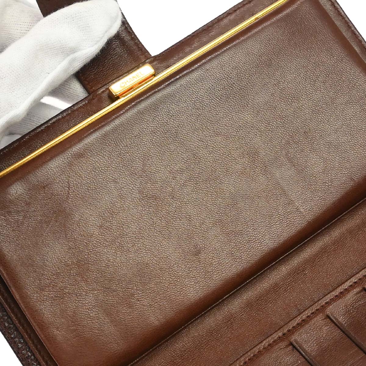Chanel Brown Caviar Skin Long Bifold Wallet Purse