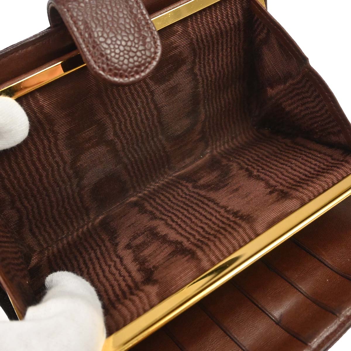 Chanel Brown Caviar Skin Long Bifold Wallet Purse