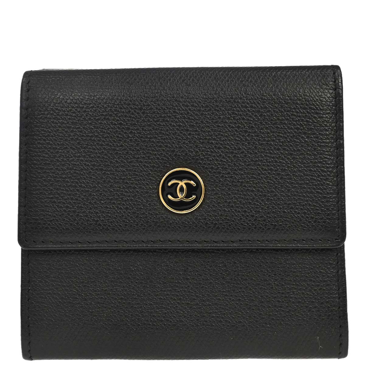 Chanel Black Calfskin Coco Button Trifold Wallet