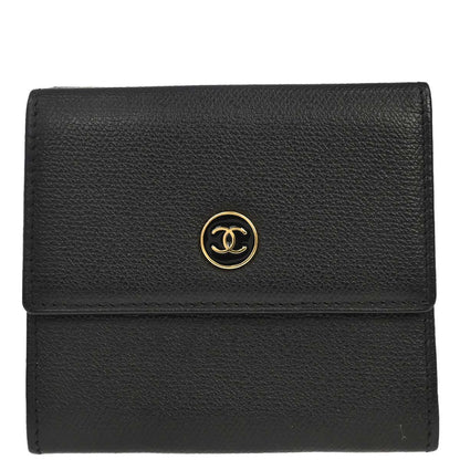 Chanel Black Calfskin Coco Button Trifold Wallet