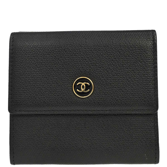 Chanel 2005-2006 Black Calfskin Coco Button Trifold Wallet