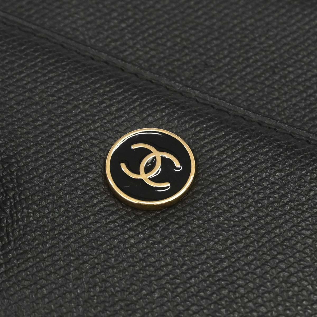 Chanel Black Calfskin Coco Button Trifold Wallet