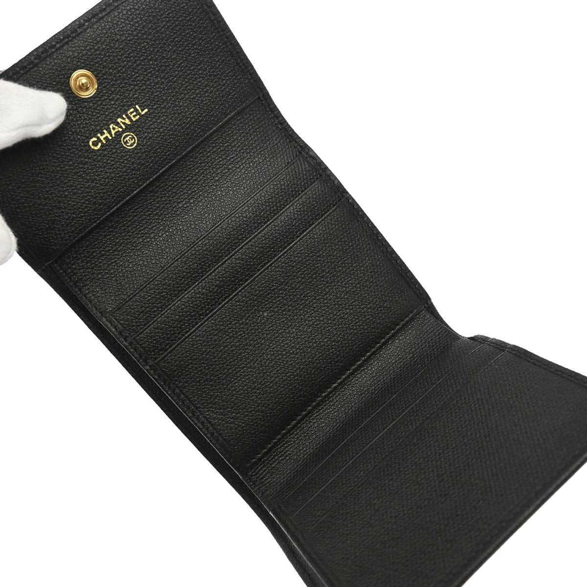Chanel Black Calfskin Coco Button Trifold Wallet