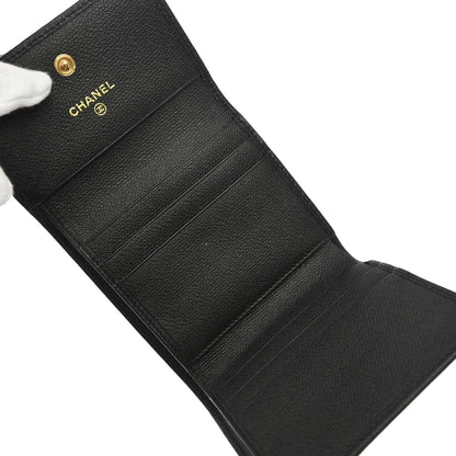Chanel Black Calfskin Coco Button Trifold Wallet