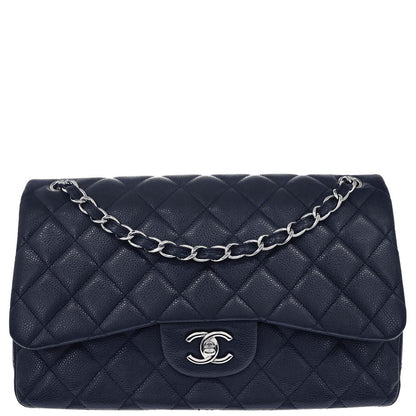 Chanel 2014 Navy Caviar Skin Jumbo Classic Double Flap Shoulder Bag