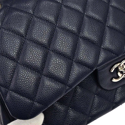 Chanel 2014 Navy Caviar Skin Jumbo Classic Double Flap Shoulder Bag