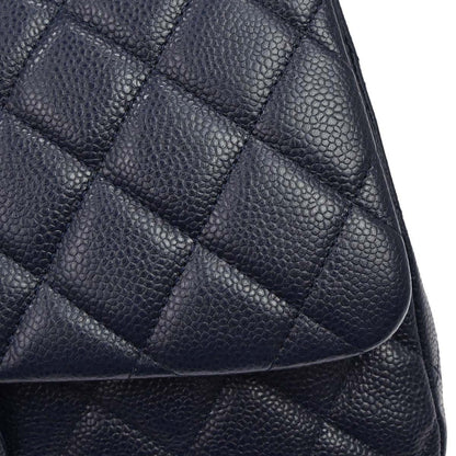 Chanel 2014 Navy Caviar Skin Jumbo Classic Double Flap Shoulder Bag