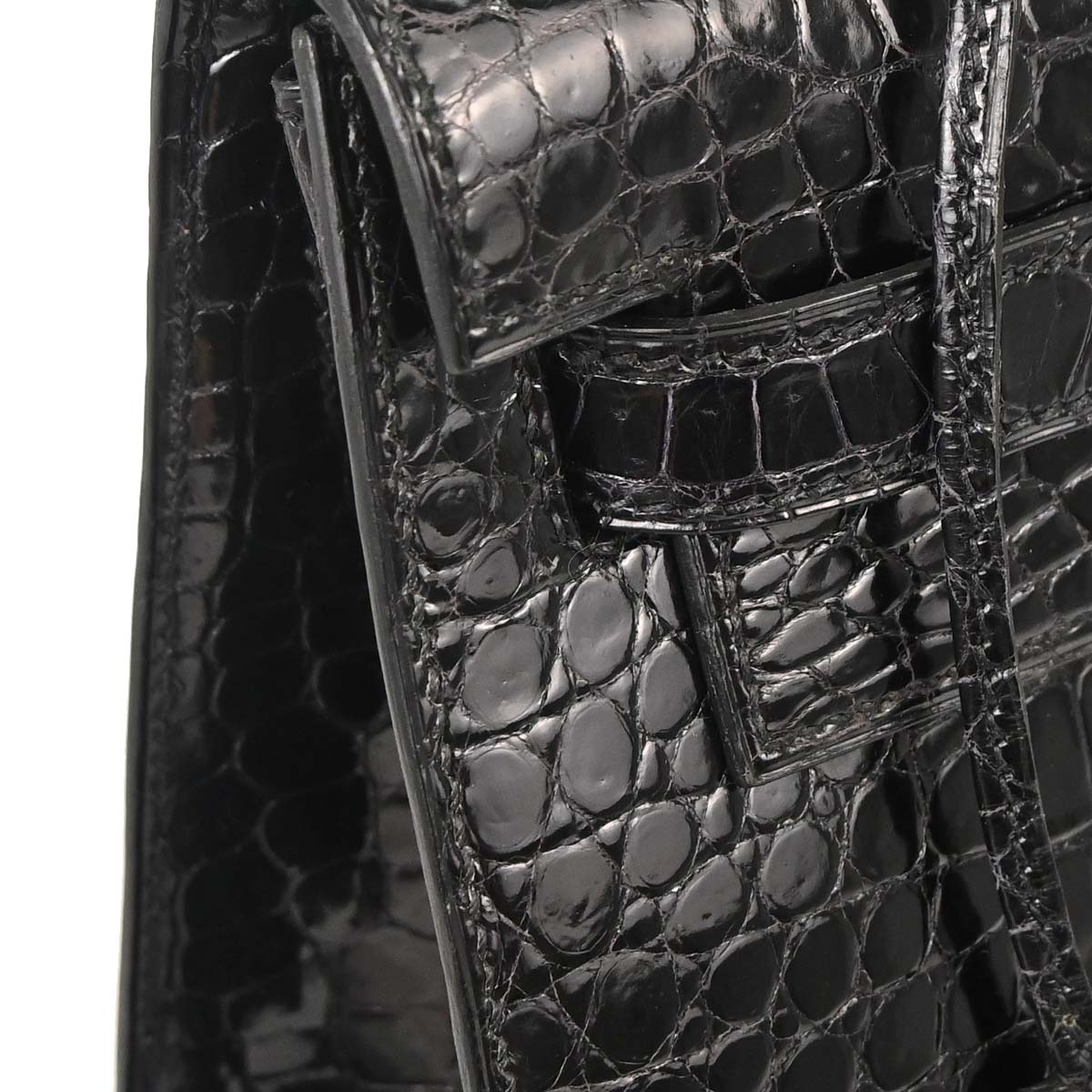 Hermes * Black Porosus Lisse Kelly 32 Sellier 2way Shoulder Handbag