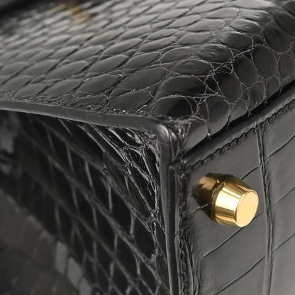 Hermes * Black Porosus Lisse Kelly 32 Sellier 2way Shoulder Handbag