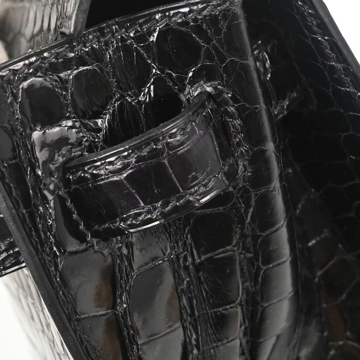 Hermes * Black Porosus Lisse Kelly 32 Sellier 2way Shoulder Handbag