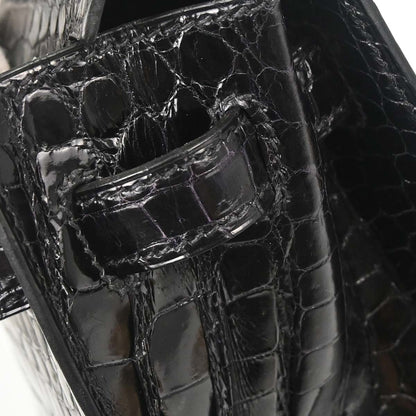 Hermes * Black Porosus Lisse Kelly 32 Sellier 2way Shoulder Handbag