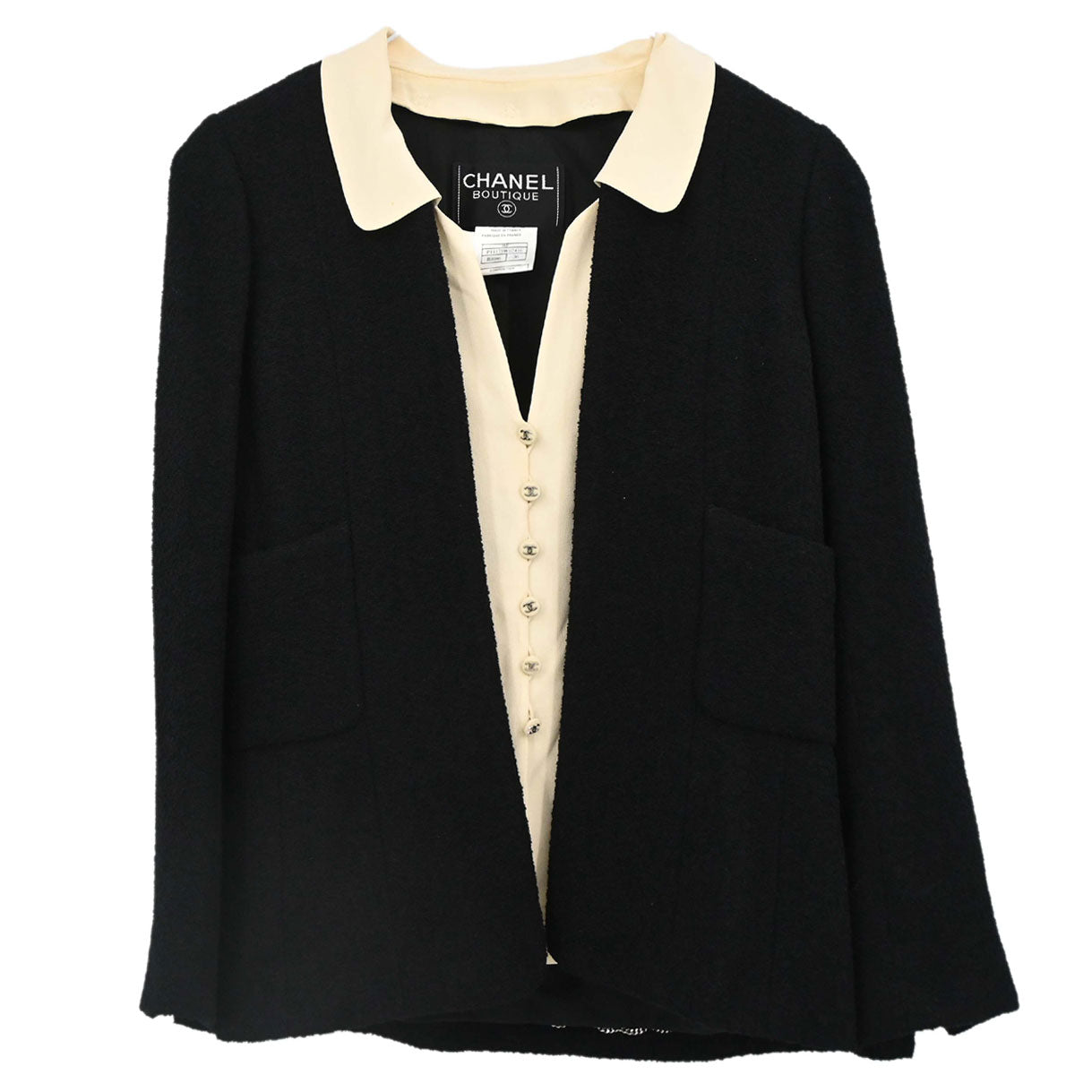 Chanel 1998 Tweed Jacket Black Beige #36