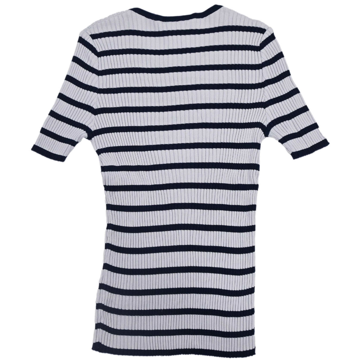 Chanel 1998 Short Sleeve Top Border Gray Navy #44