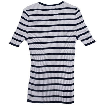 Chanel 1998 Short Sleeve Top Border Gray Navy #44