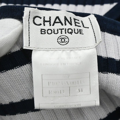 Chanel 1998 Short Sleeve Top Border Gray Navy #44
