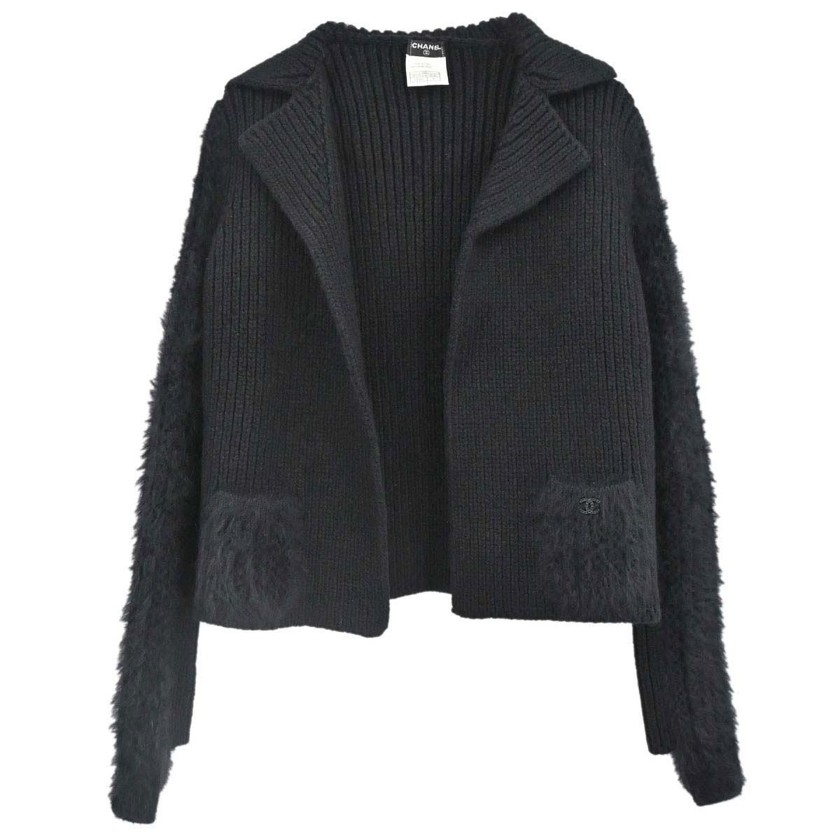 Chanel 2002 Ribbed Knit Cardigan Black #38