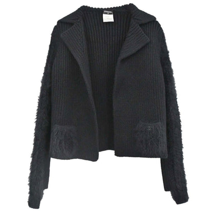 Chanel 2002 Ribbed Knit Cardigan Black #38