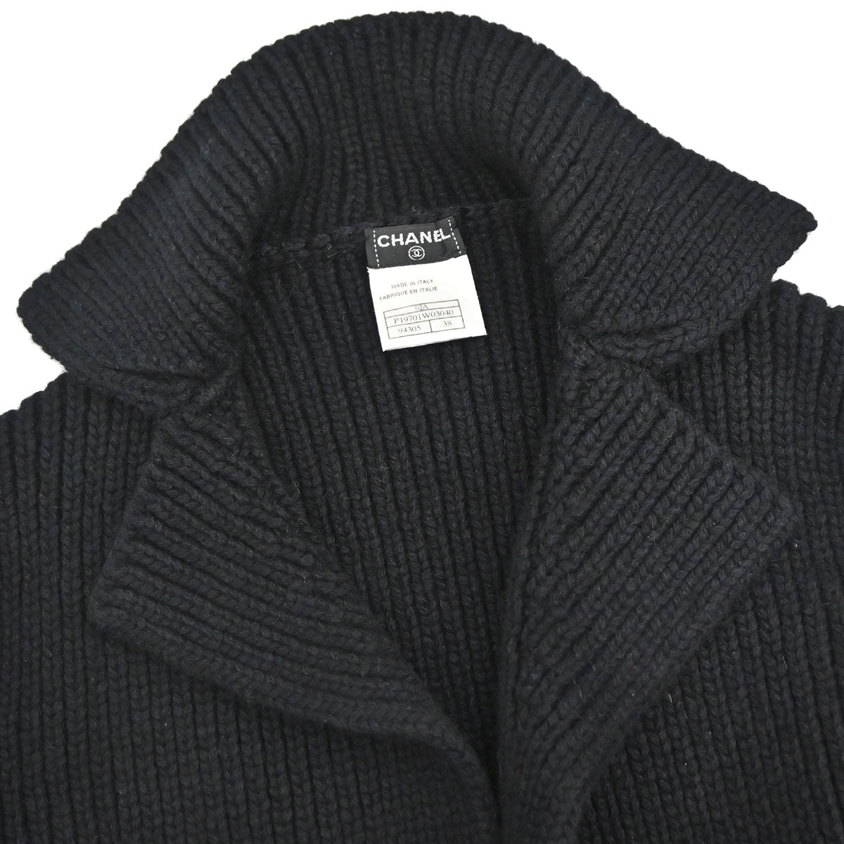 Chanel 2002 Ribbed Knit Cardigan Black #38