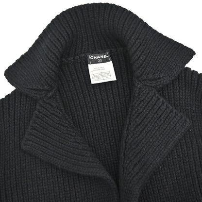 Chanel 2002 Ribbed Knit Cardigan Black #38