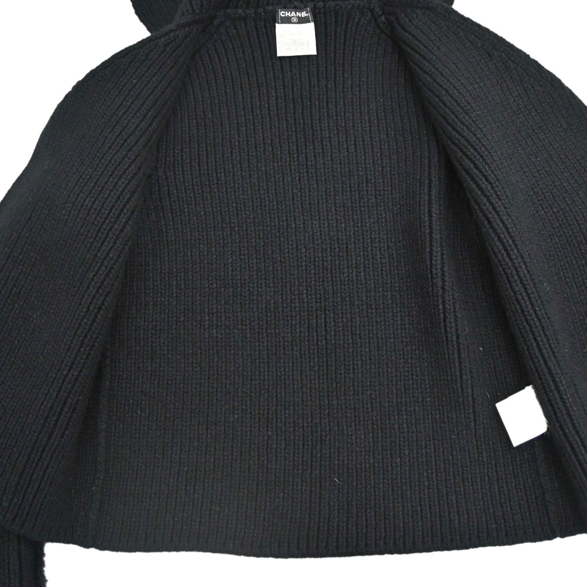 Chanel 2002 Ribbed Knit Cardigan Black #38