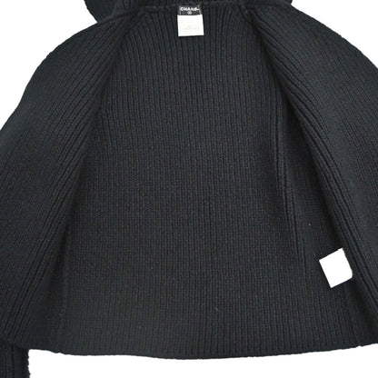 Chanel 2002 Ribbed Knit Cardigan Black #38