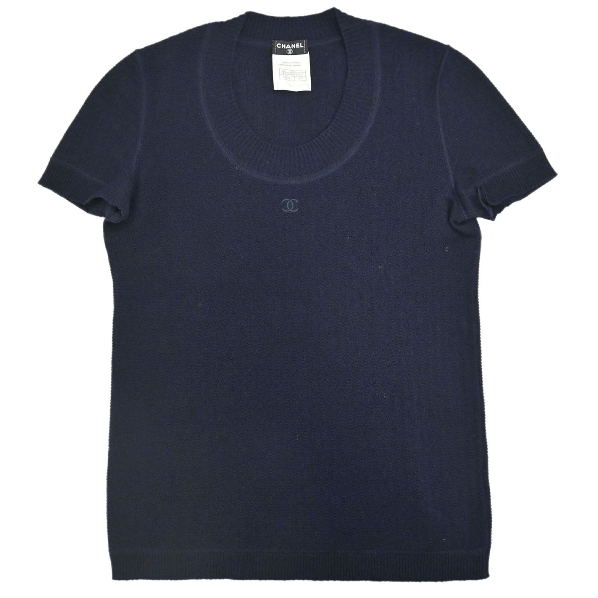 Chanel 2007 Short Sleeve Knit Top Navy #34