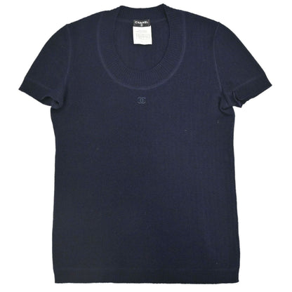 Chanel 2007 Short Sleeve Knit Top Navy #34