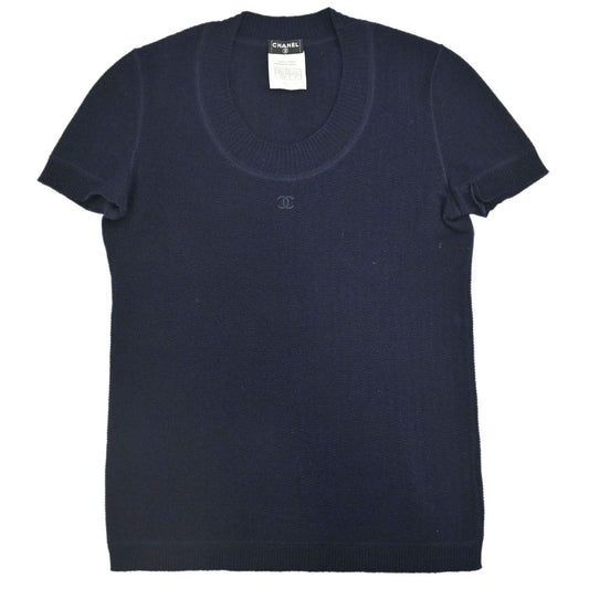 Chanel 2007 Short Sleeve Knit Top Navy #34