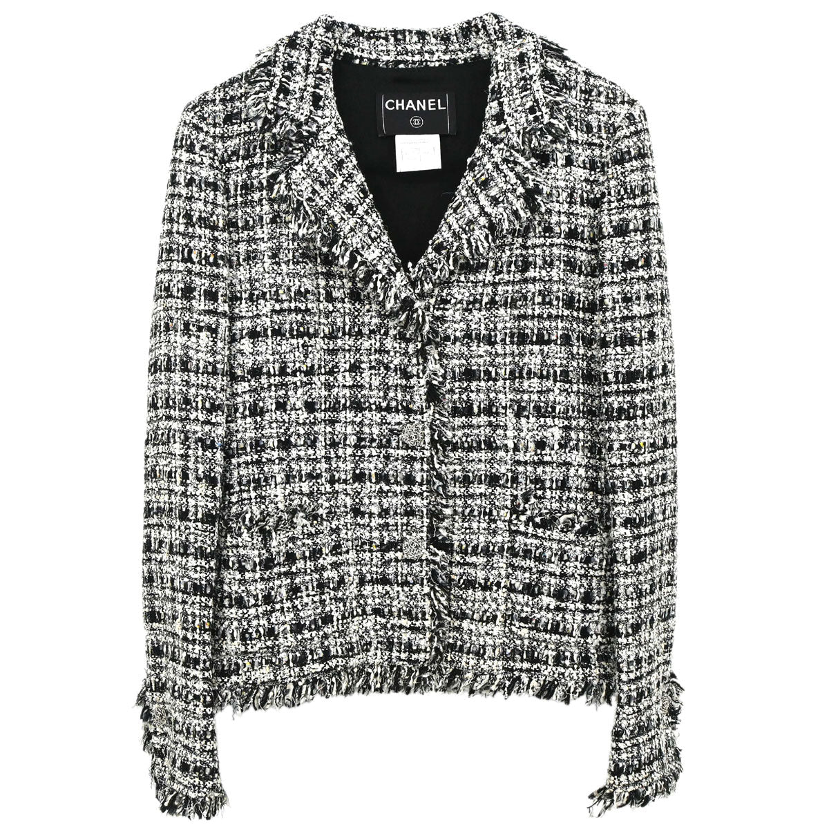 Chanel 2004 Single Breasted Jacket Tweed Black White #38